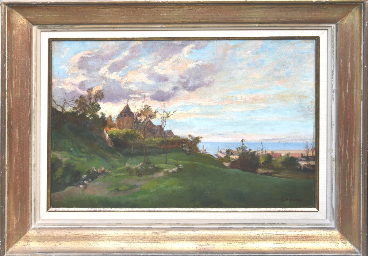Gaston BALANDE  "Château en bord de mer"  huile sur toile 38x55